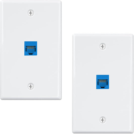 (2-Pack) Blue Cat6 Ethernet Wall Plate with 1-Port Keystone Jack and RJ45 Coupler - Female to Female Connectivity