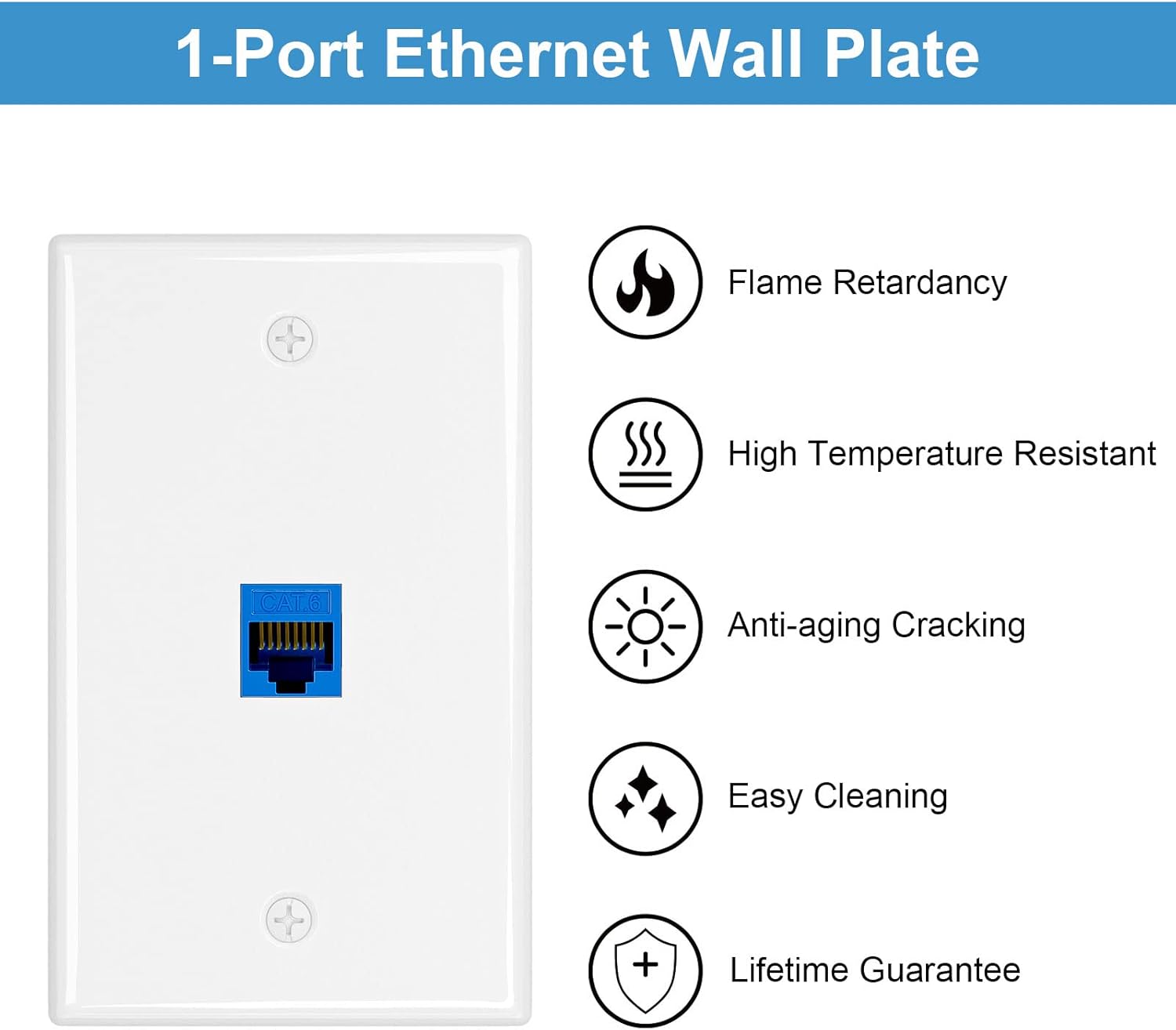 (2-Pack) Blue Cat6 Ethernet Wall Plate with 1-Port Keystone Jack and RJ45 Coupler - Female to Female Connectivity