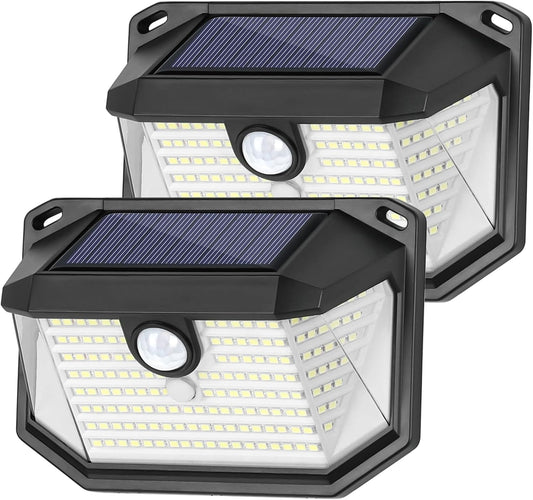 2-Pack Brightever Solar Outdoor Lights with 178 LEDs, Motion Sensor Wall Light - Waterproof Security Light for Patio, Garden, Garage - 270° Wide Angle & 3 Modes