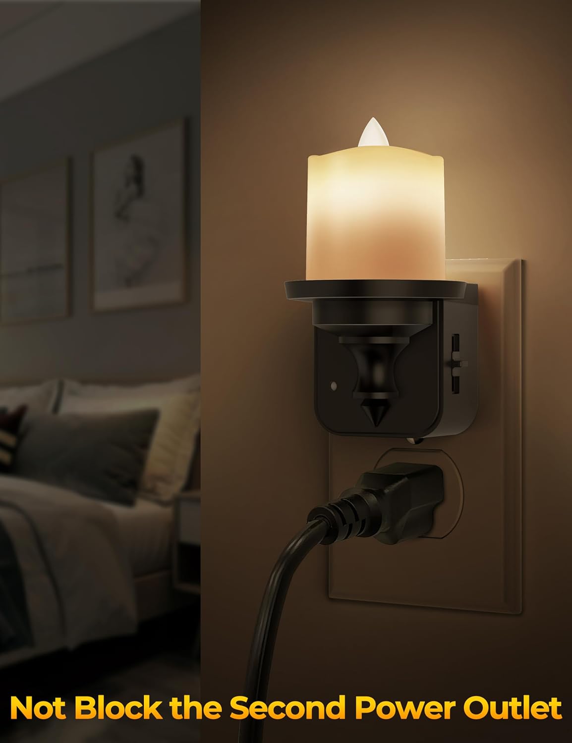 2 Pack Briignite Flameless Candle Night Lights with Light Sensor - Plug-in LED Nightlights for Kids Bathroom Hallway - Dimmable Soft White Glow, 0-100LM - Wall Plug Night Light