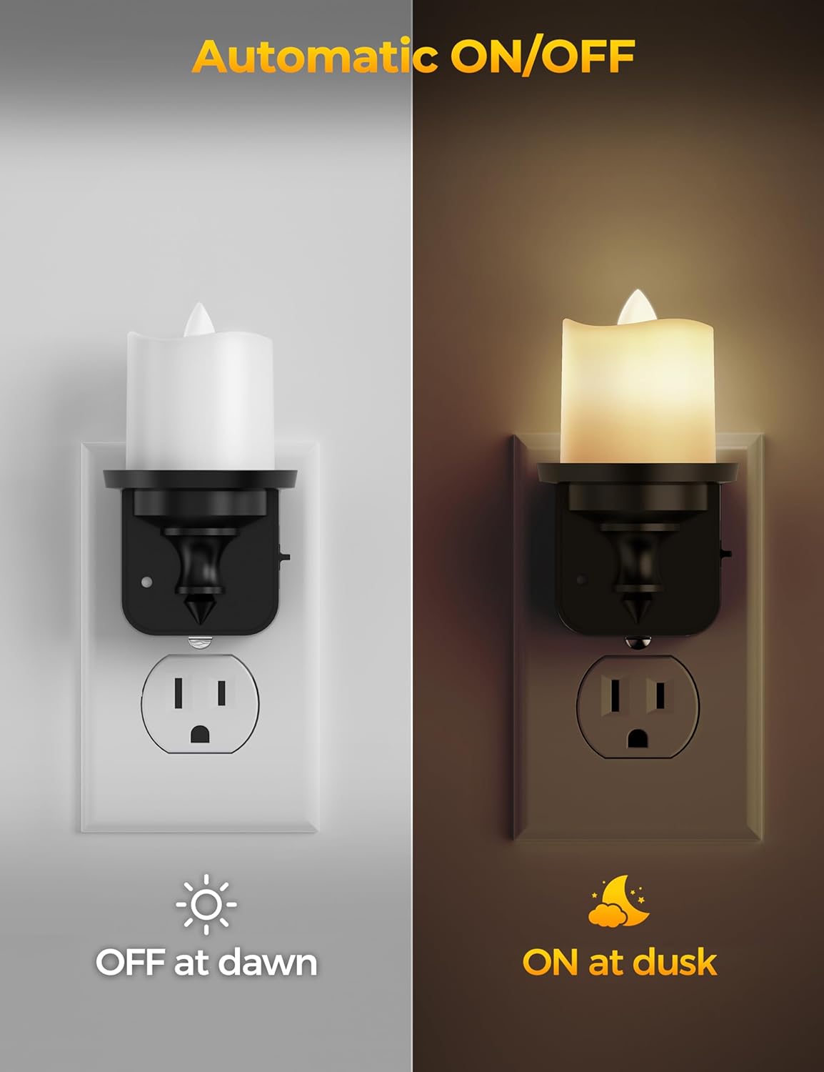 2 Pack Briignite Flameless Candle Night Lights with Light Sensor - Plug-in LED Nightlights for Kids Bathroom Hallway - Dimmable Soft White Glow, 0-100LM - Wall Plug Night Light