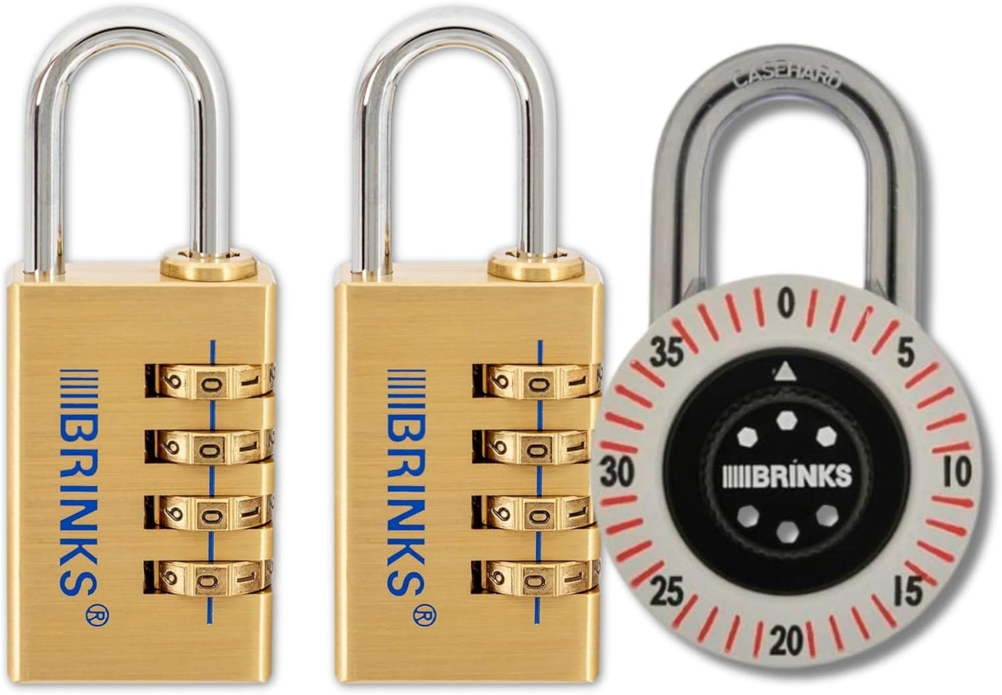 2 Pack BRINKS Security Bundle: 50mm Dial Combination Padlock & 30mm Solid Brass 4-Dial Resettable Padlock - Durable Indoor/Outdoor Locks
