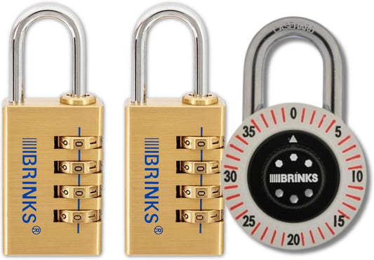 2 Pack BRINKS Security Bundle: 50mm Dial Combination Padlock & 30mm Solid Brass 4-Dial Resettable Padlock - Durable Indoor/Outdoor Locks
