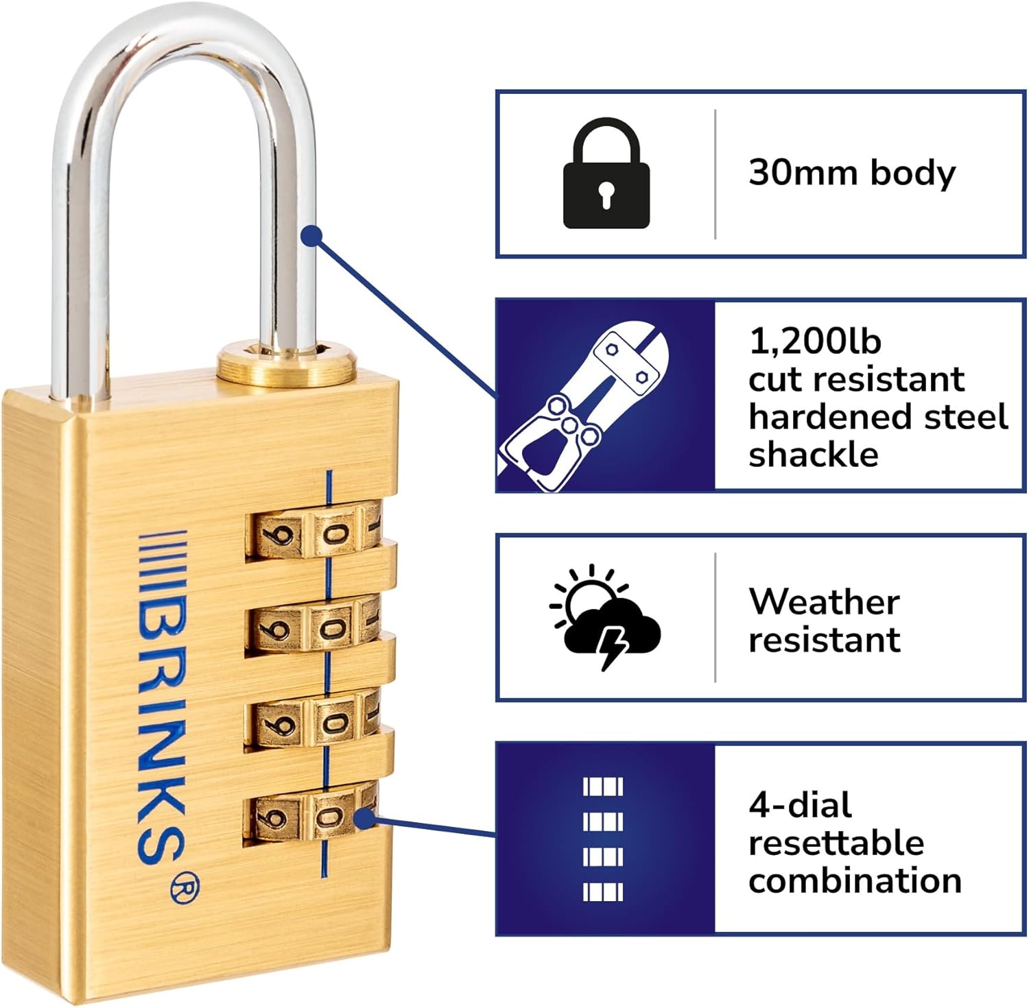 2 Pack BRINKS Security Bundle: 50mm Dial Combination Padlock & 30mm Solid Brass 4-Dial Resettable Padlock - Durable Indoor/Outdoor Locks