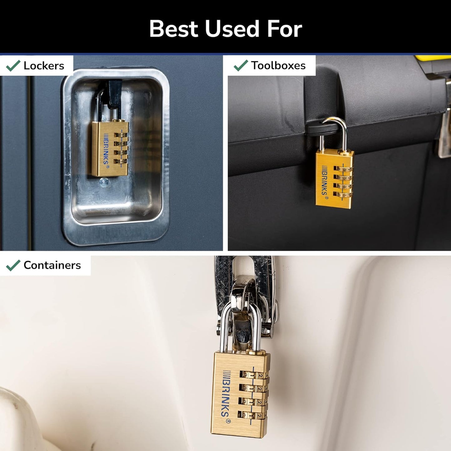 2 Pack BRINKS Security Bundle: 50mm Dial Combination Padlock & 30mm Solid Brass 4-Dial Resettable Padlock - Durable Indoor/Outdoor Locks