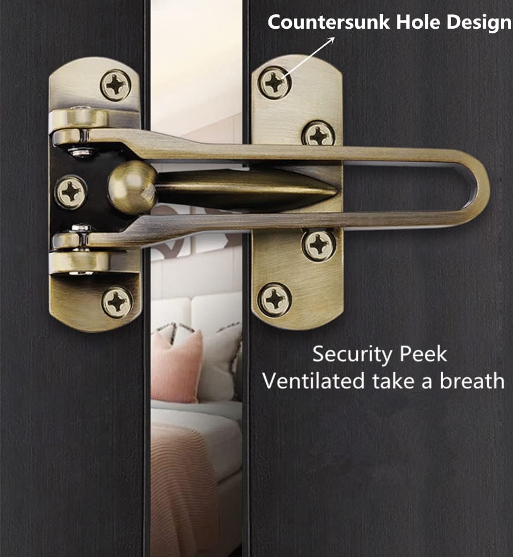 2-Pack Bronze Home Security Door Locks for Swing-in Doors with Reinforcement Bar - Solid Latch Guard Clasp for Front Doors - Kids Safety Locks