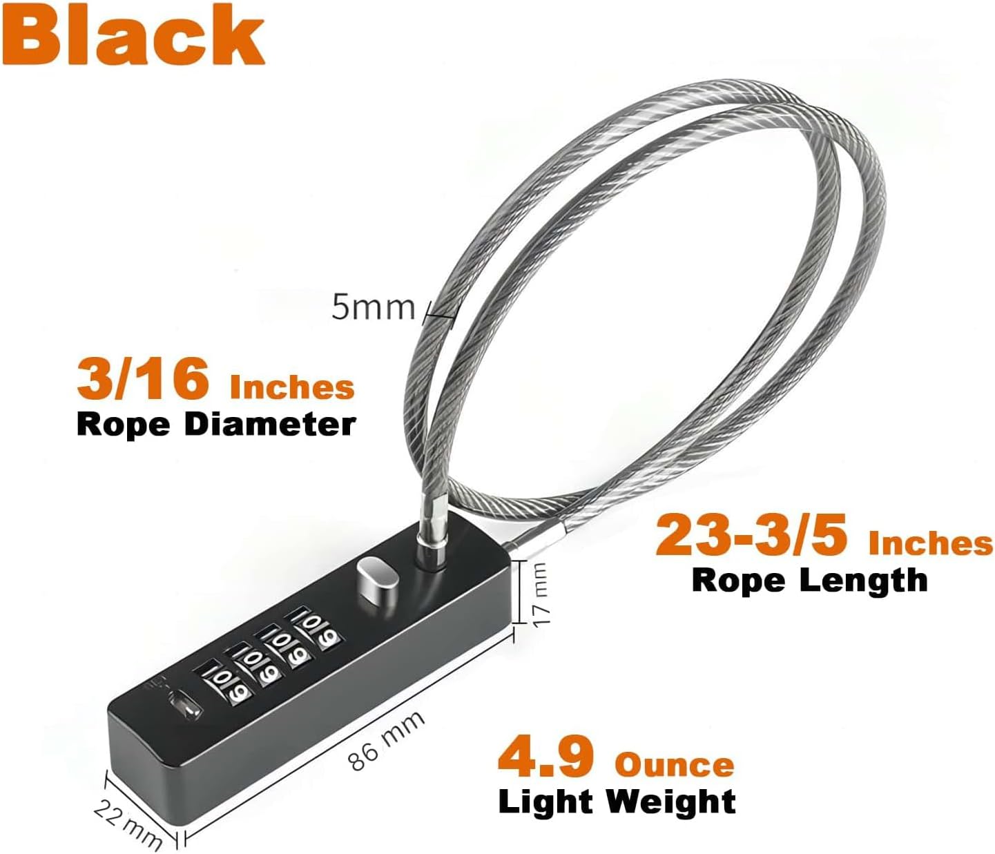 2 Pack Cable Locks with 4-Digit Code, Lightweight Rope Lock for Bikes & More - Multi-Purpose Security, Black