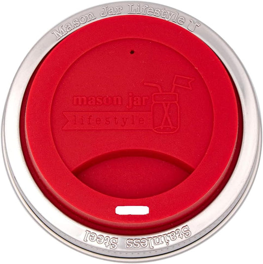 2 Pack Cherry Red Wide Mouth Silicone Drinking Lids with Stainless Steel Bands