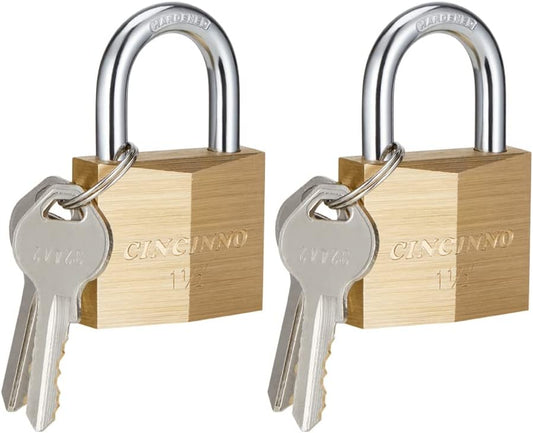 2 Pack CINCINNO Solid Brass Padlocks, Key Lock with 1-9/16" Wide Body, Keyed Alike Locker Locks - WildKart