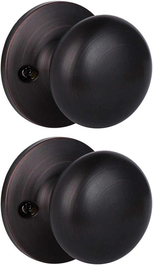 2 Pack Classic Style Dummy Door Knob, Single Side, Oil Rubbed Bronze, Easy Install