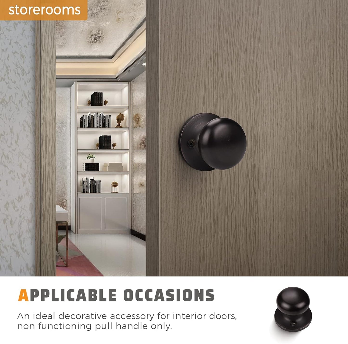 2 Pack Classic Style Dummy Door Knob, Single Side, Oil Rubbed Bronze, Easy Install