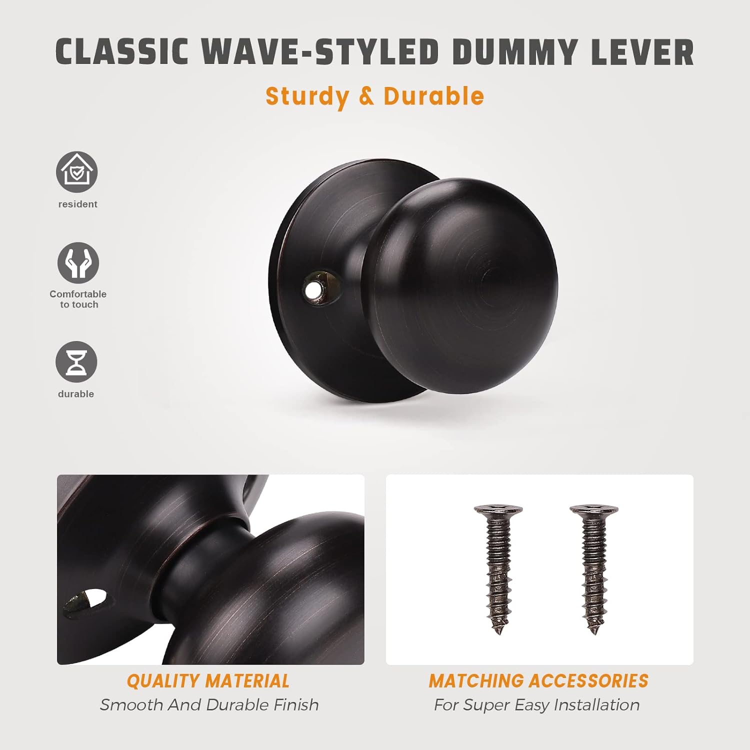 2 Pack Classic Style Dummy Door Knob, Single Side, Oil Rubbed Bronze, Easy Install