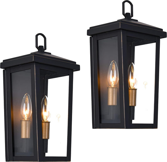 2 Pack Coffee Garage Wall Sconce with Tempered Glass Lampshade - Waterproof Outdoor Wall Lights for House Patio, Porch, and Balcony