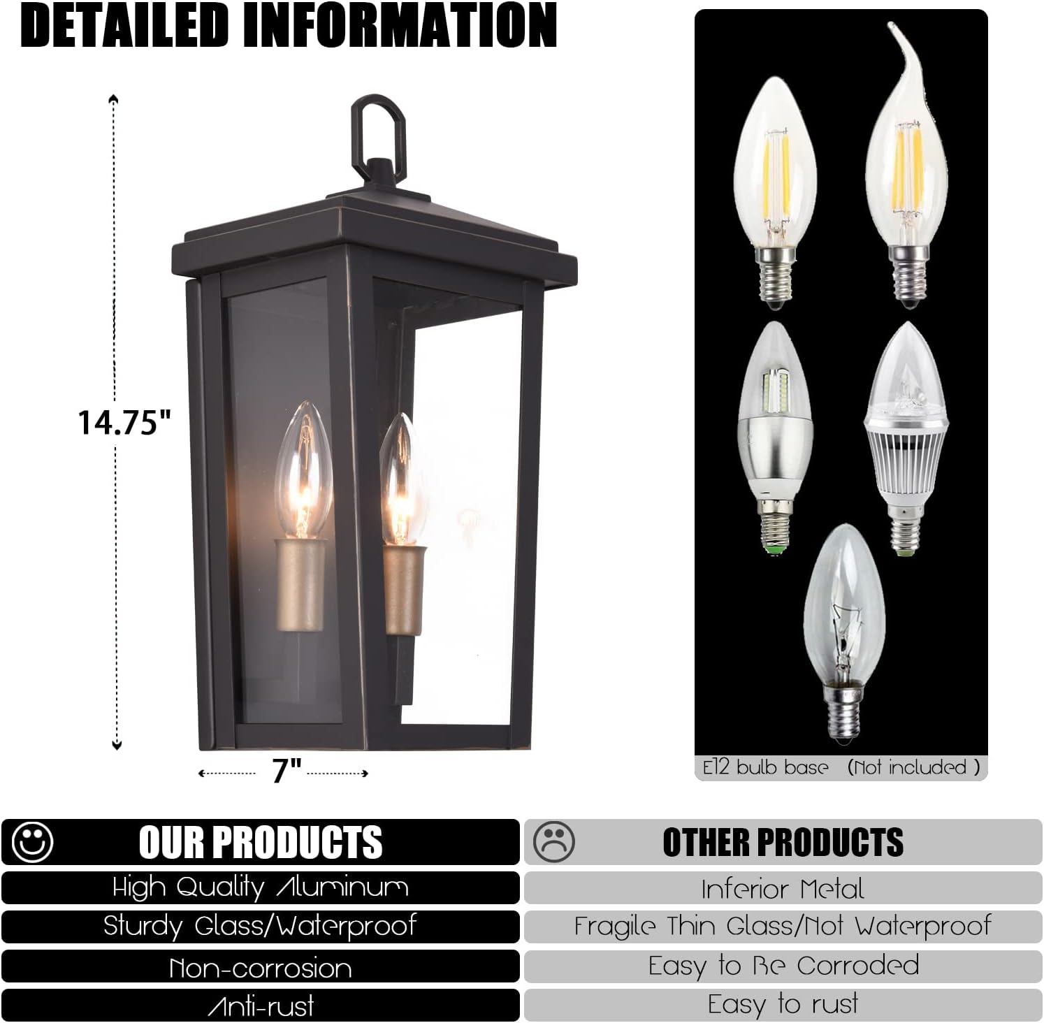 2 Pack Coffee Garage Wall Sconce with Tempered Glass Lampshade - Waterproof Outdoor Wall Lights for House Patio, Porch, and Balcony