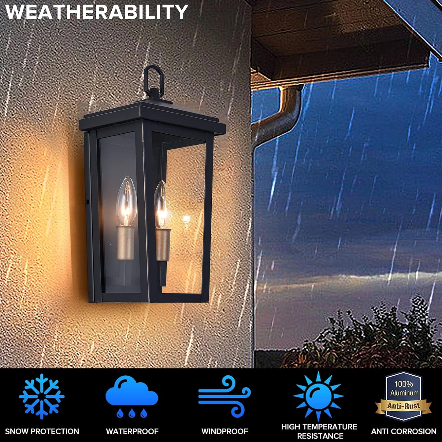 2 Pack Coffee Garage Wall Sconce with Tempered Glass Lampshade - Waterproof Outdoor Wall Lights for House Patio, Porch, and Balcony