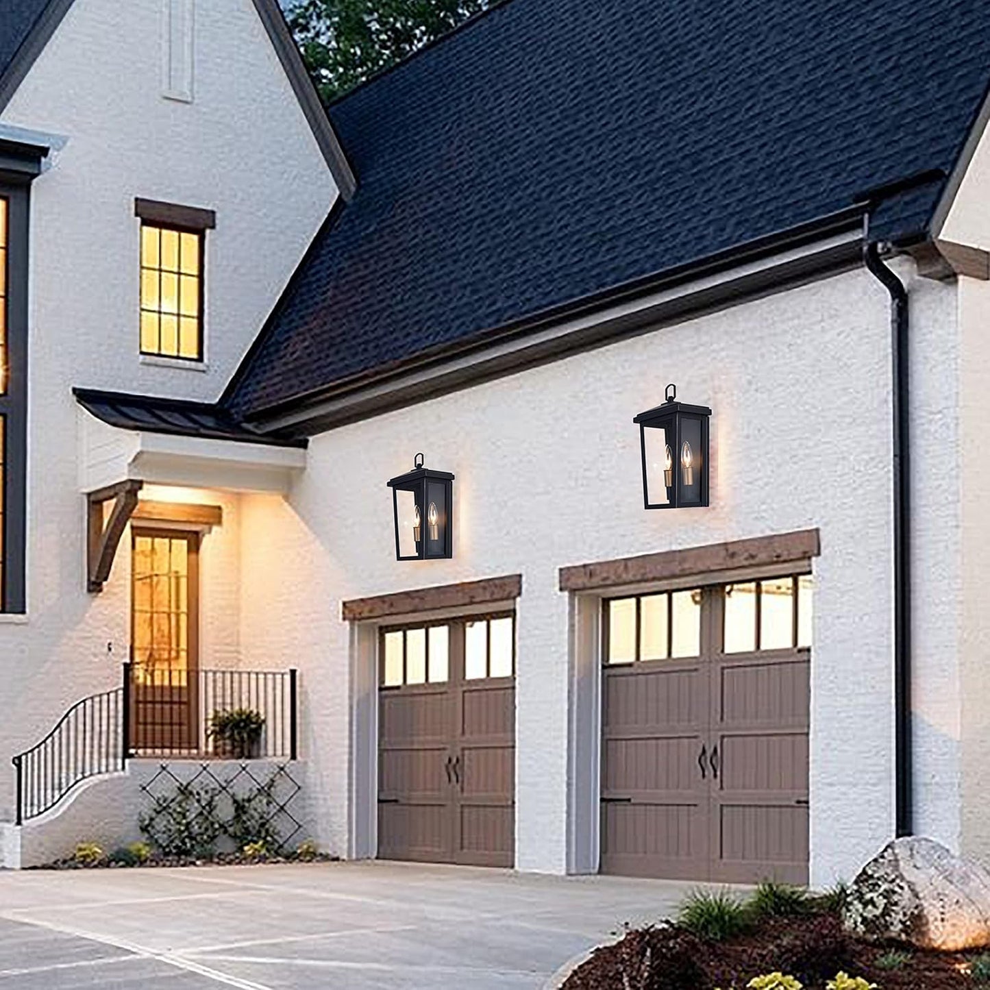 2 Pack Coffee Garage Wall Sconce with Tempered Glass Lampshade - Waterproof Outdoor Wall Lights for House Patio, Porch, and Balcony