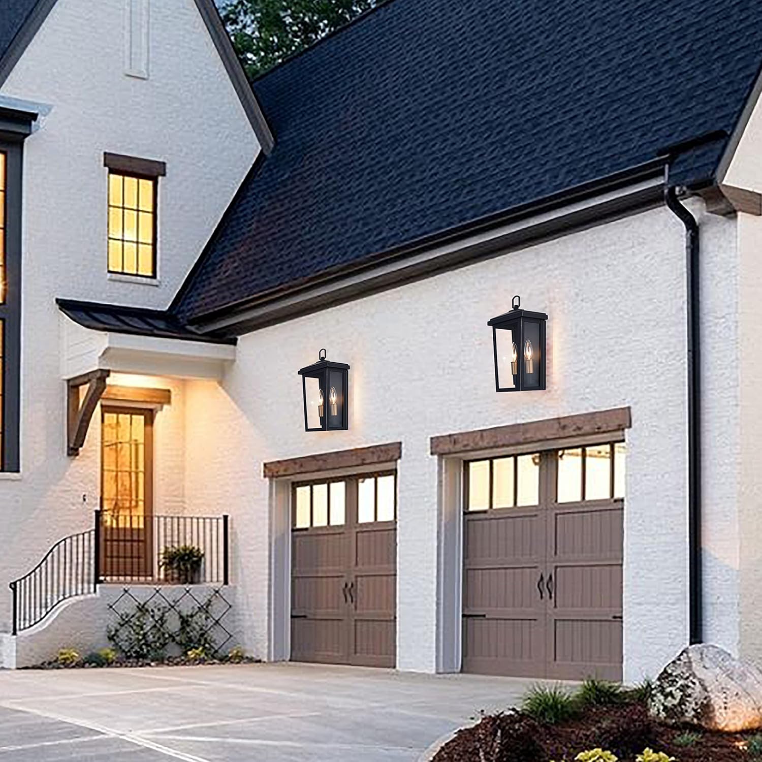 2 Pack Coffee Garage Wall Sconce with Tempered Glass Lampshade - Waterproof Outdoor Wall Lights for House Patio, Porch, and Balcony