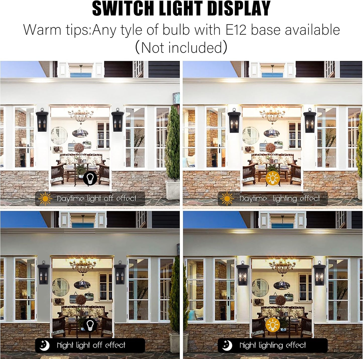 2 Pack Coffee Garage Wall Sconce with Tempered Glass Lampshade - Waterproof Outdoor Wall Lights for House Patio, Porch, and Balcony