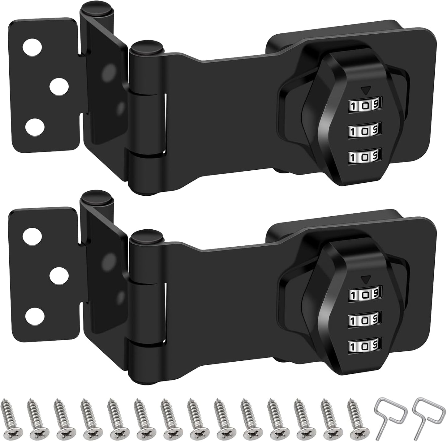 2 Pack Collapsible Stainless Steel Rotary Hasp Locks for File Cabinets, Drawers, Doors - 90° and 180° Rotation - Black