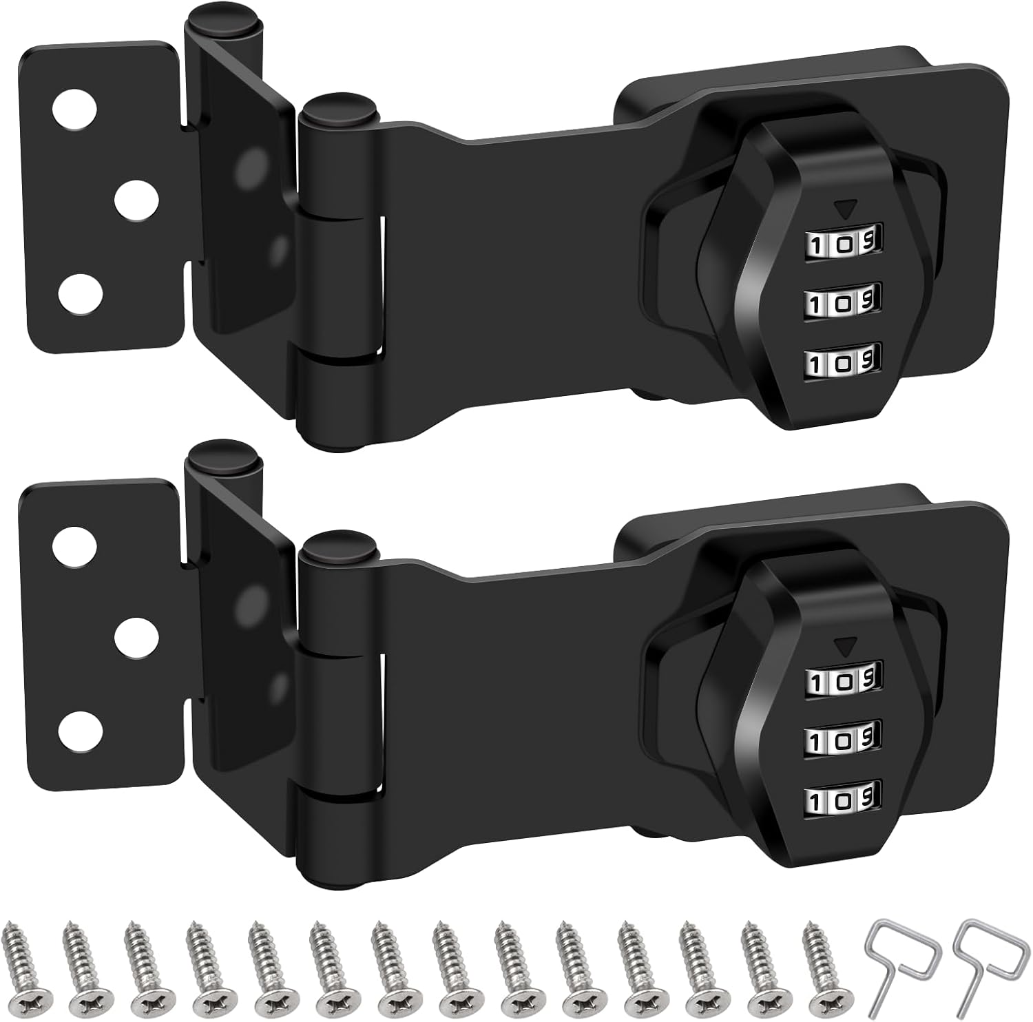 2 Pack Collapsible Stainless Steel Rotary Hasp Locks for File Cabinets, Drawers, Doors - 90° and 180° Rotation - Black