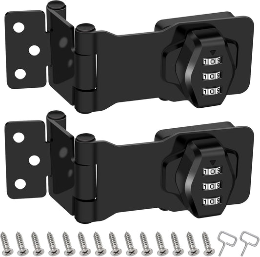 2 Pack Collapsible Stainless Steel Rotary Hasp Locks for File Cabinets, Drawers, Doors - 90° and 180° Rotation - Black