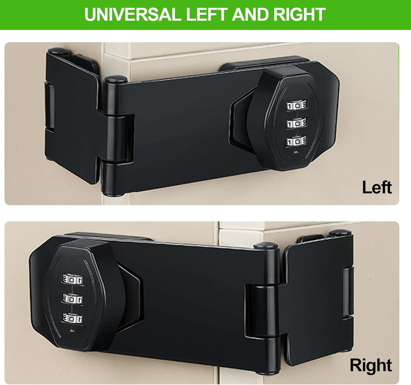 2 Pack Collapsible Stainless Steel Rotary Hasp Locks for File Cabinets, Drawers, Doors - 90° and 180° Rotation - Black