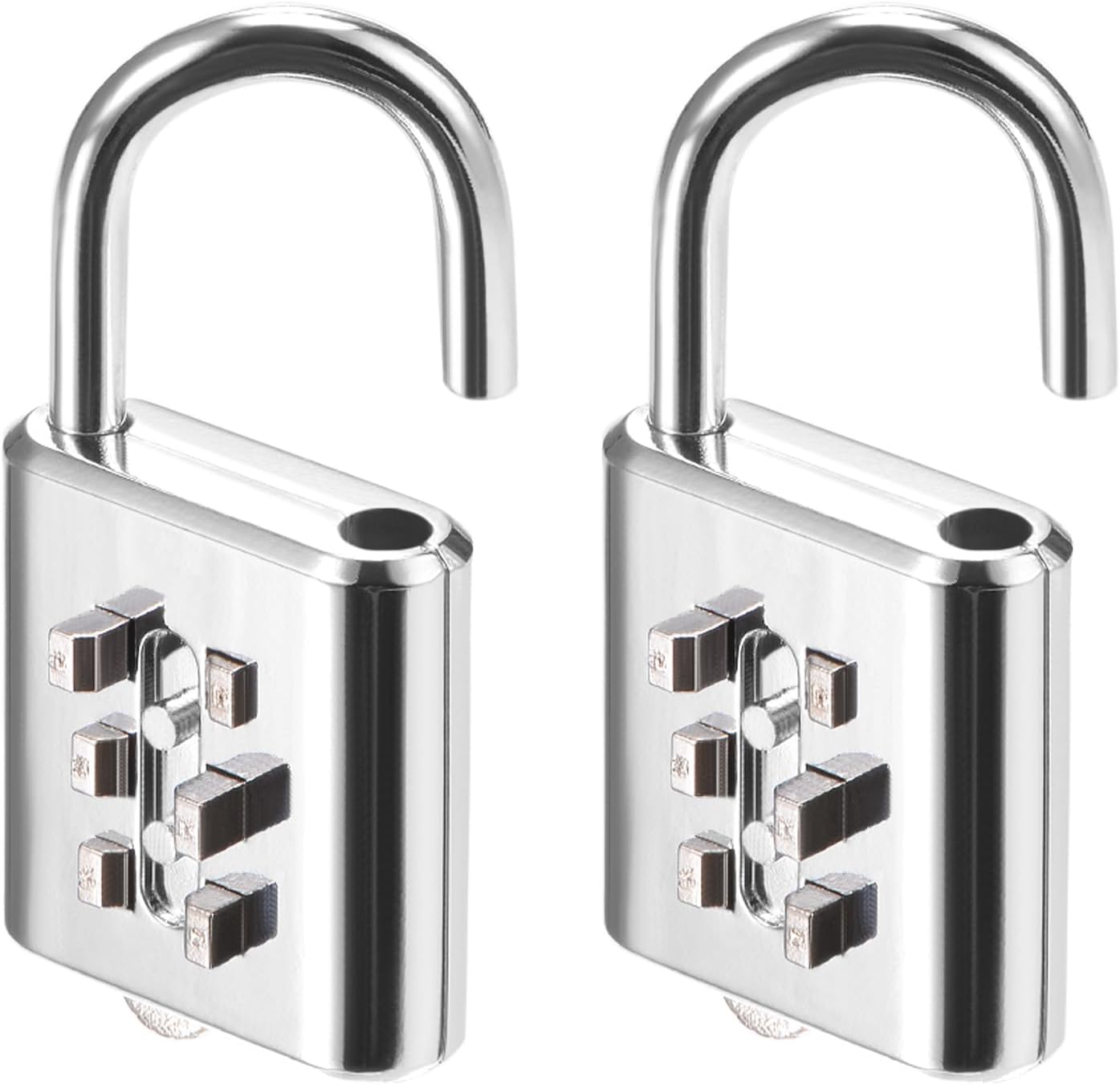 2 Pack Combination Padlock Set - Zinc Alloy 6 Digit Push Button Lock for Indoor Outdoor Use - Ideal for Gym Gate Sports Locker - Silver Tone (4mm)