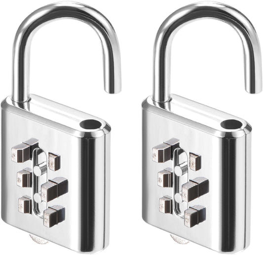 2 Pack Combination Padlock Set - Zinc Alloy 6 Digit Push Button Lock for Indoor Outdoor Use - Ideal for Gym Gate Sports Locker - Silver Tone (4mm)