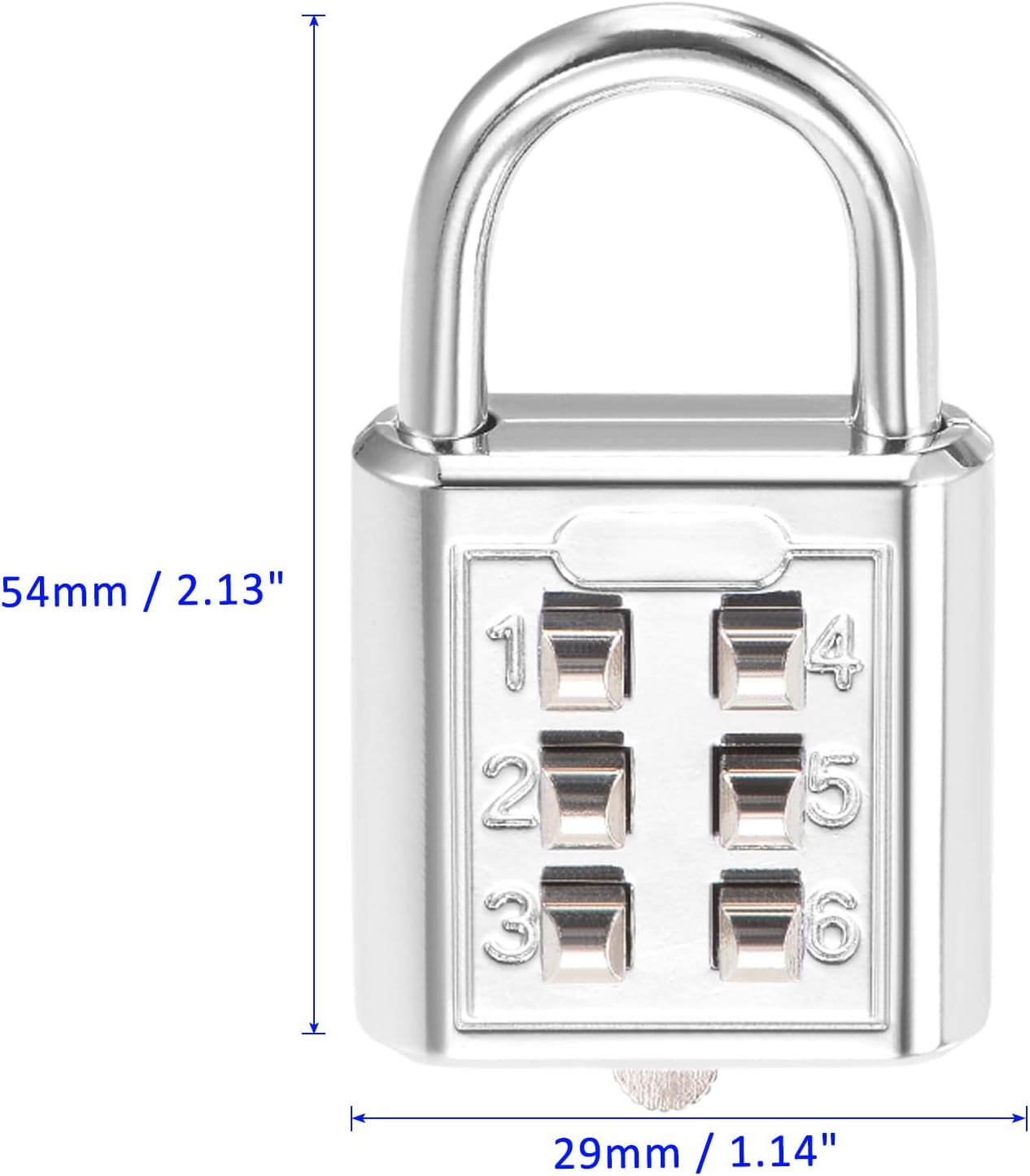 2 Pack Combination Padlock Set - Zinc Alloy 6 Digit Push Button Lock for Indoor Outdoor Use - Ideal for Gym Gate Sports Locker - Silver Tone (4mm)