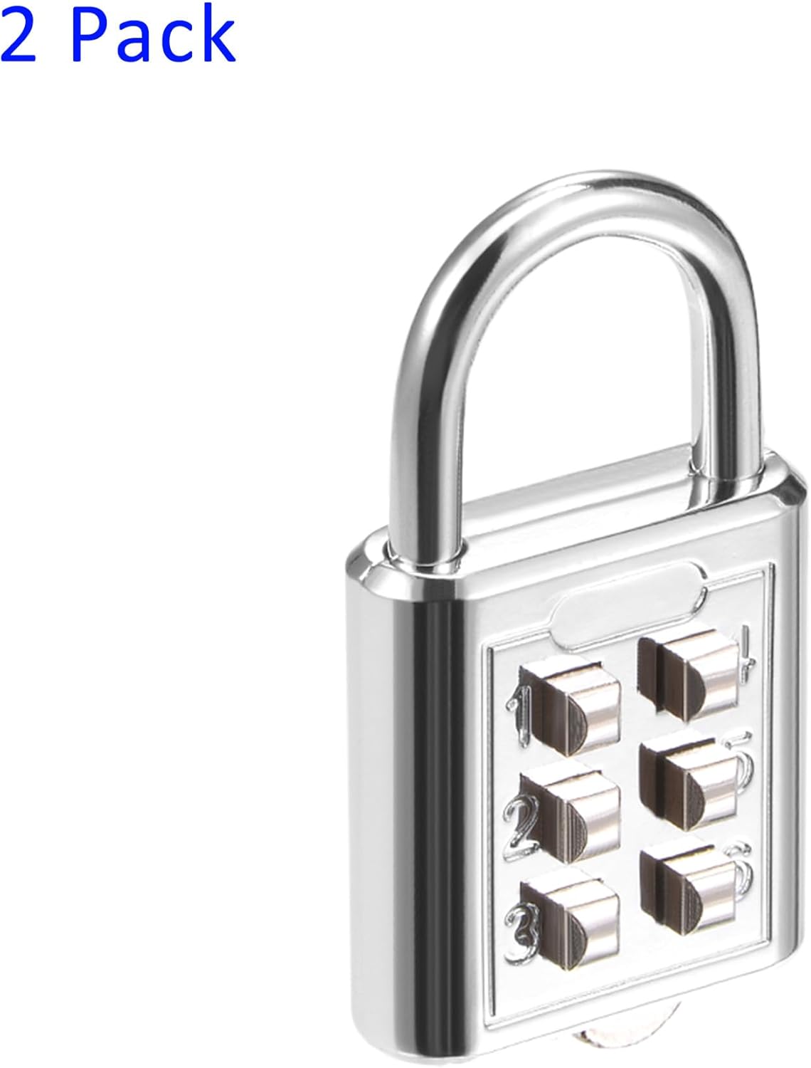 2 Pack Combination Padlock Set - Zinc Alloy 6 Digit Push Button Lock for Indoor Outdoor Use - Ideal for Gym Gate Sports Locker - Silver Tone (4mm)