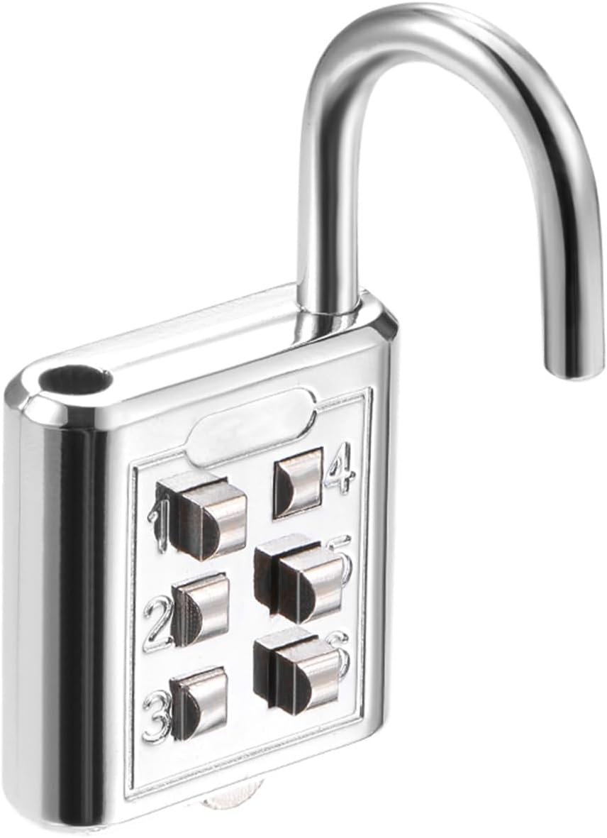 2 Pack Combination Padlock Set - Zinc Alloy 6 Digit Push Button Lock for Indoor Outdoor Use - Ideal for Gym Gate Sports Locker - Silver Tone (4mm)