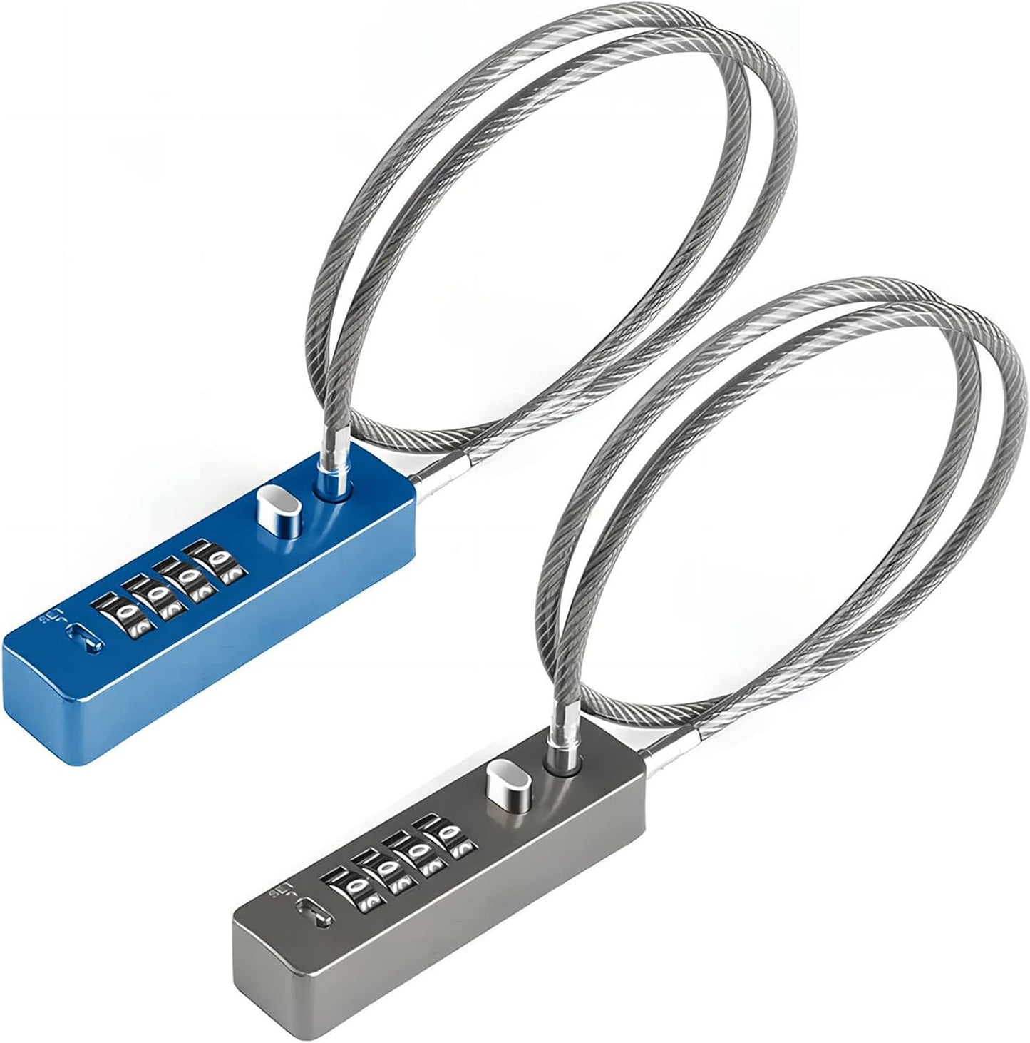 2-Pack Combination Steel Cable Locks for Outdoor Use - 2 FT Long, 4-Digit Combo, Ideal for Bike, Fence, and Cabinet - Gun-Grey & Blue