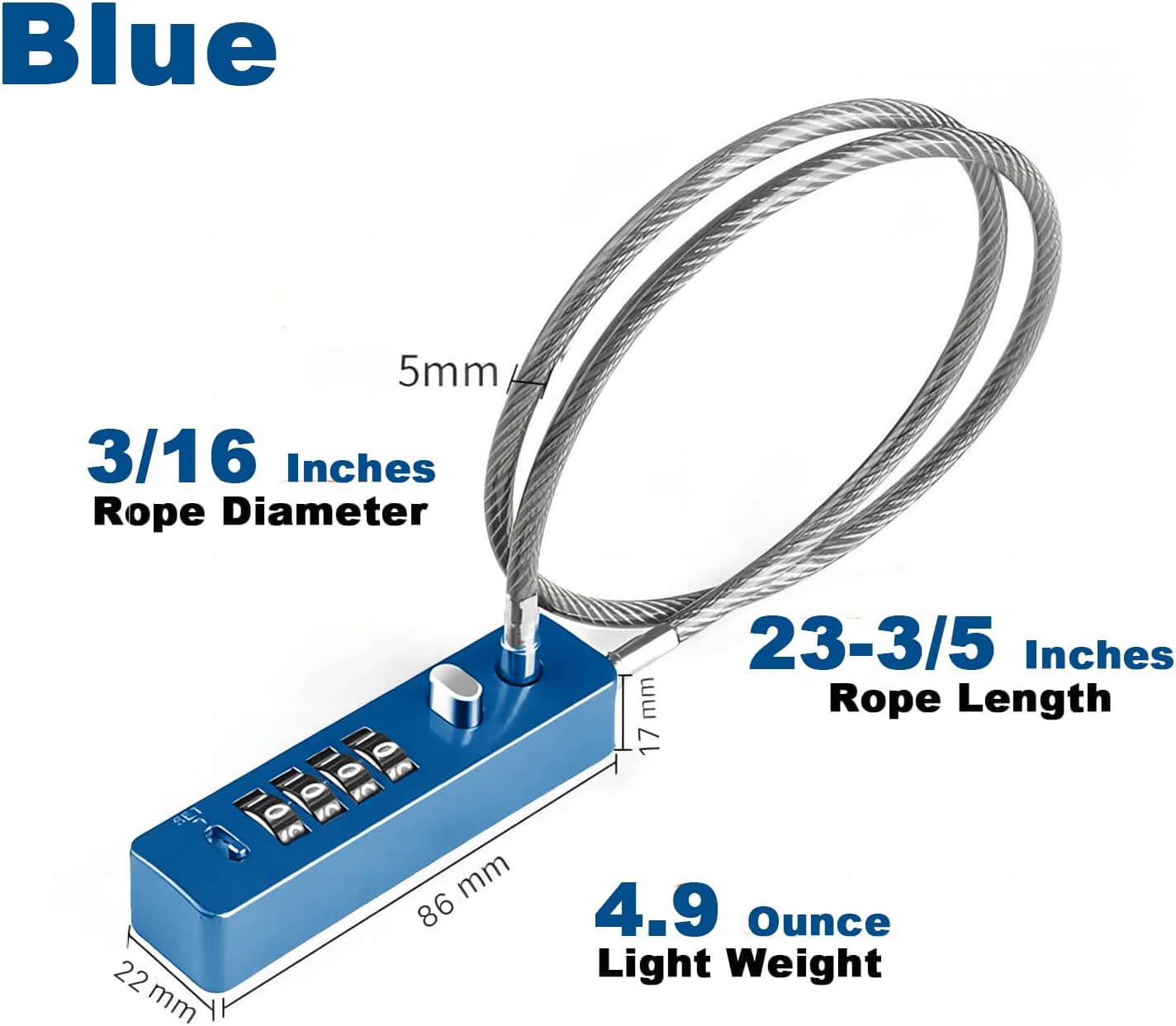 2-Pack Combination Steel Cable Locks for Outdoor Use - 2 FT Long, 4-Digit Combo, Ideal for Bike, Fence, and Cabinet - Gun-Grey & Blue