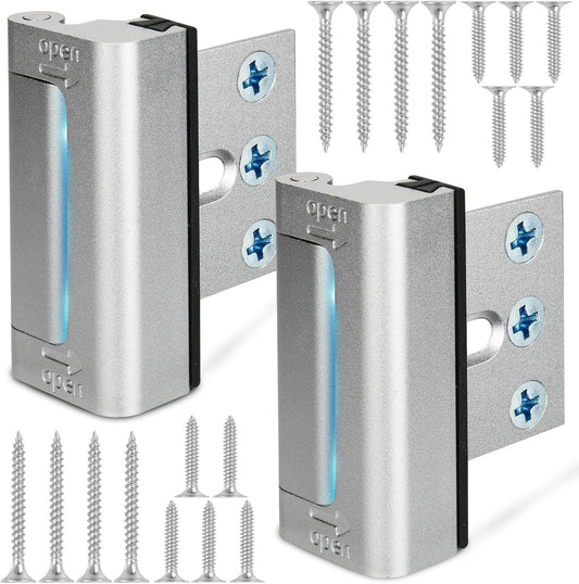 2 Pack Comfylichi Home Security Door Reinforcement Lock - Upgraded Child Proof Front Door Locks for Kids Safety - Prevent Unauthorized Entry - Withstands 800 lbs - Silver Color