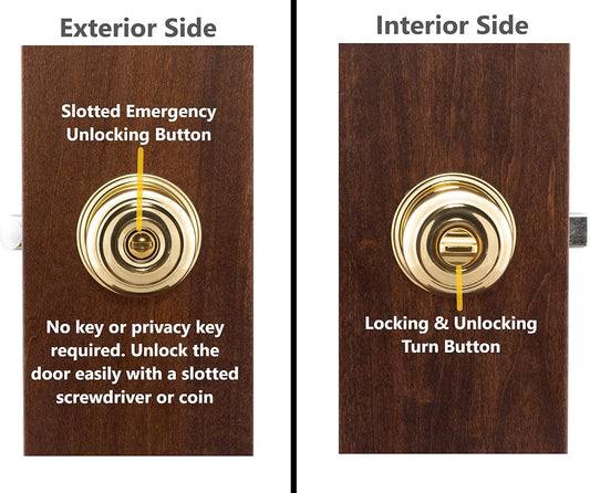 2 Pack Copper Creek CK2030PB Colonial Privacy Door Knobs in Polished Brass Finish