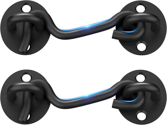 2 Pack CRANACH Barn Door Lock Gate Latch - Heavy Duty 4 Inch Black Hook and Eye Latch for Sliding Doors, Windows, Cabinets, and More