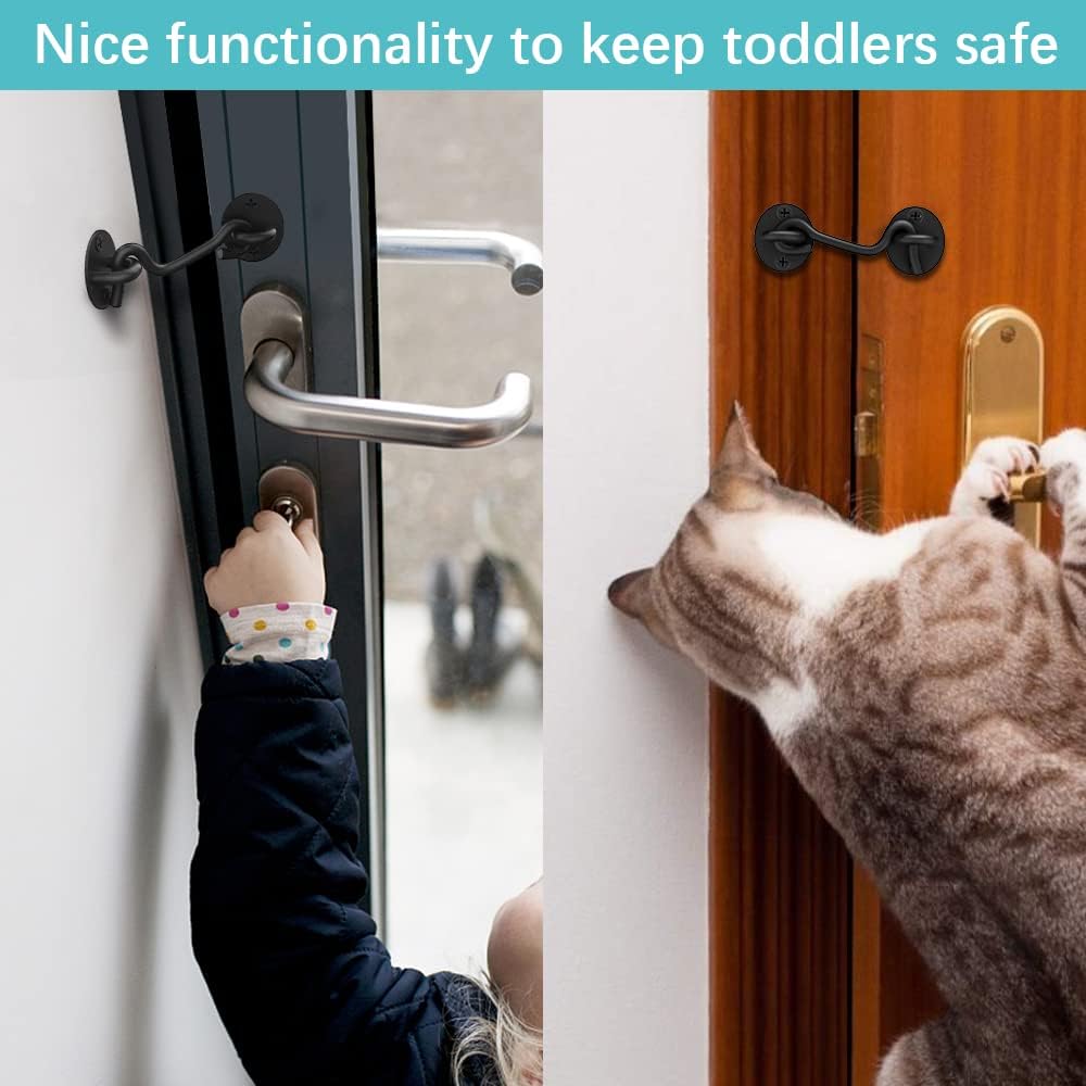 2 Pack CRANACH Barn Door Lock Gate Latch - Heavy Duty 4 Inch Black Hook and Eye Latch for Sliding Doors, Windows, Cabinets, and More