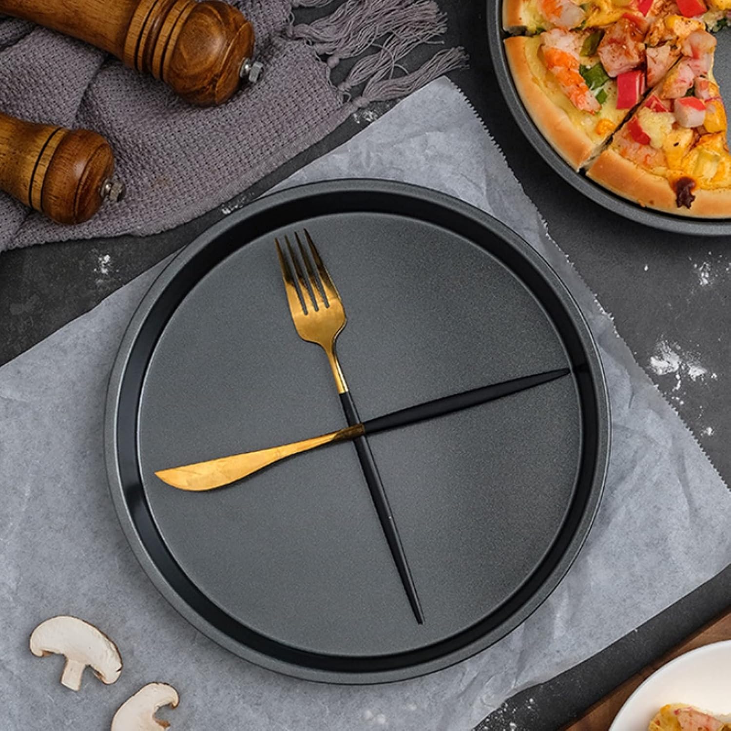 2 Pack Deep Dish Pizza Pan Set - 9 Inch Non-Stick Carbon Steel Baking Pans for Kitchen and Bakery