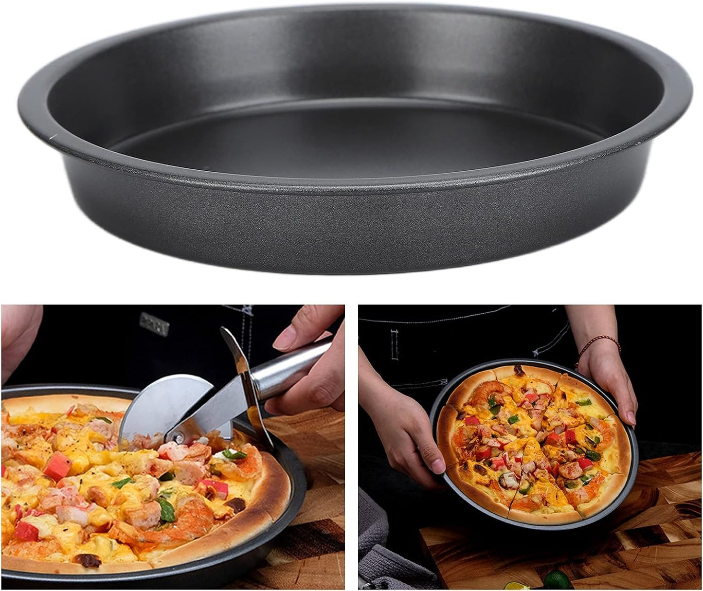 2 Pack Deep Dish Pizza Pan Set - 9 Inch Non-Stick Carbon Steel Baking Pans for Kitchen and Bakery