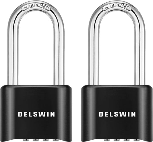 2 Pack DELSWIN Weatherproof Combination Lock Outdoor Padlock with Extended 2-1/2 in. Long Shackle - Ideal for Gates, Sheds, Trailers, and Lockers - WildKart