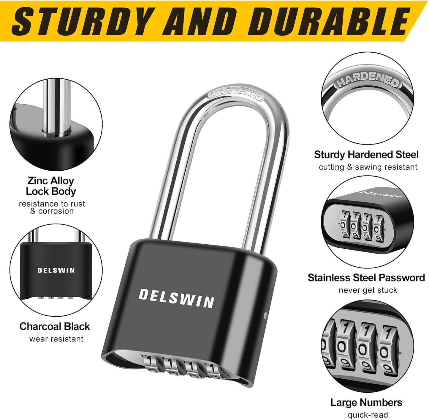 2 Pack DELSWIN Weatherproof Combination Lock Outdoor Padlock with Extended 2-1/2 in. Long Shackle - Ideal for Gates, Sheds, Trailers, and Lockers - WildKart