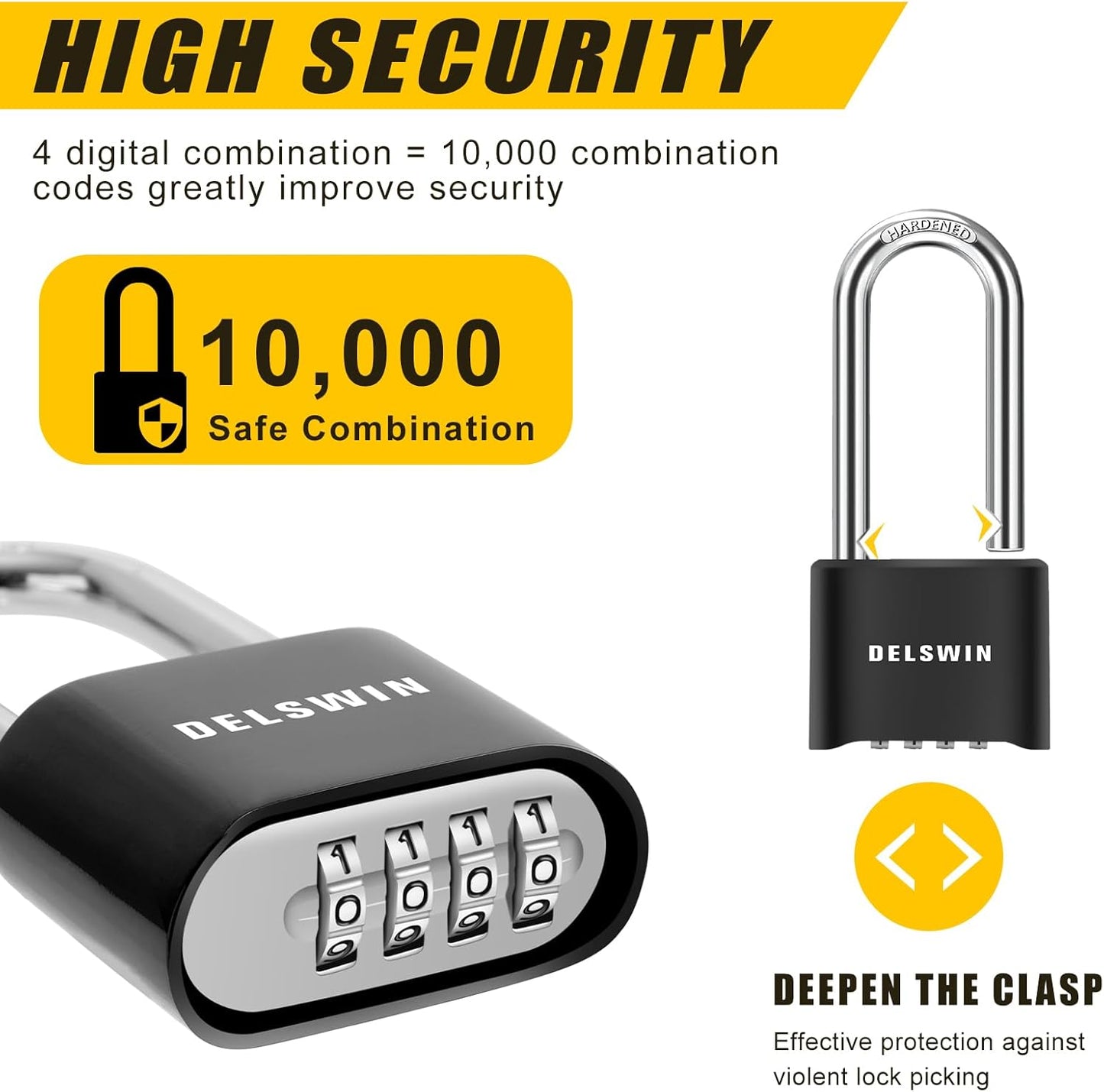 2 Pack DELSWIN Weatherproof Combination Lock Outdoor Padlock with Extended 2-1/2 in. Long Shackle - Ideal for Gates, Sheds, Trailers, and Lockers - WildKart