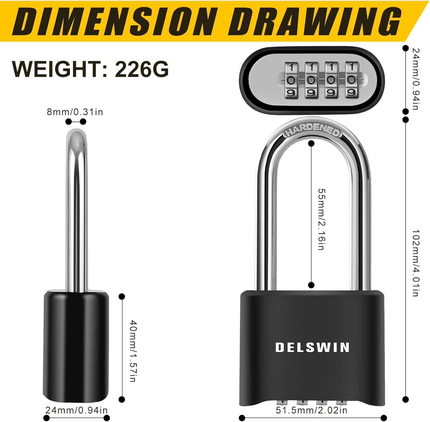 2 Pack DELSWIN Weatherproof Combination Lock Outdoor Padlock with Extended 2-1/2 in. Long Shackle - Ideal for Gates, Sheds, Trailers, and Lockers - WildKart