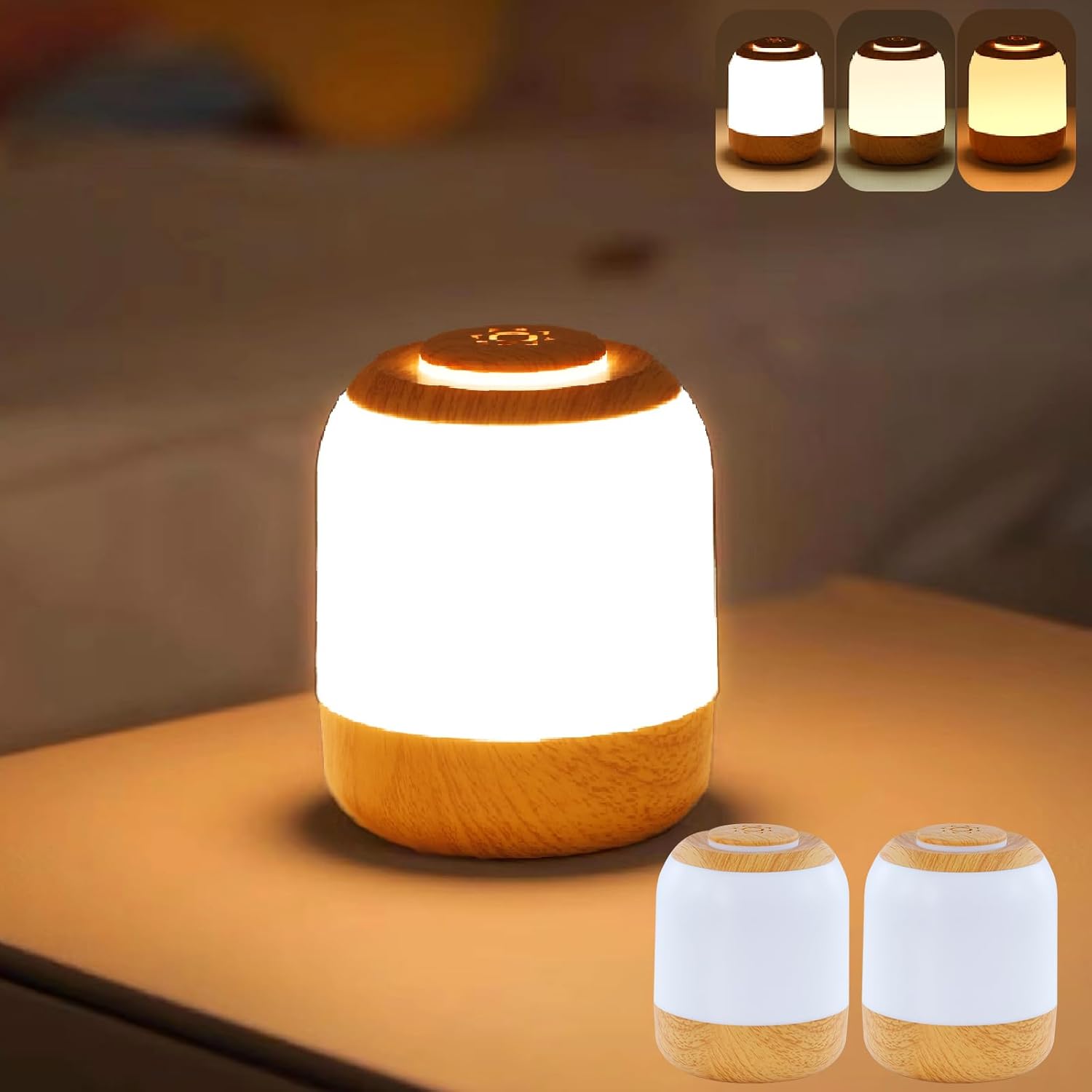 2-Pack Deogos Soft Night Light for Baby, Kids, and Adults - Touch Lamp with 3 Colors, Dimmable, USB Rechargeable - Cute Bedside Lamp for Bedrooms and Baby Nursery