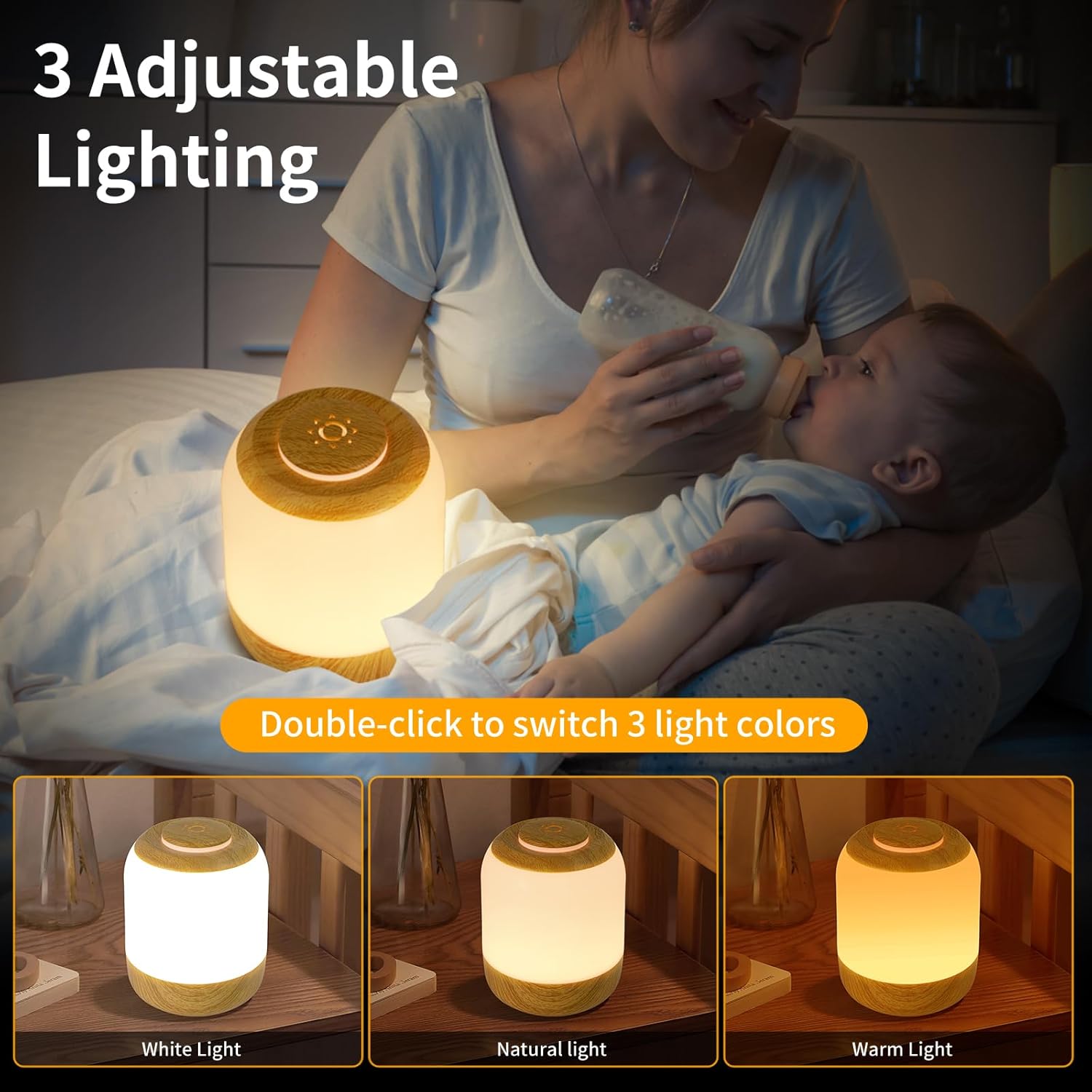 2-Pack Deogos Soft Night Light for Baby, Kids, and Adults - Touch Lamp with 3 Colors, Dimmable, USB Rechargeable - Cute Bedside Lamp for Bedrooms and Baby Nursery
