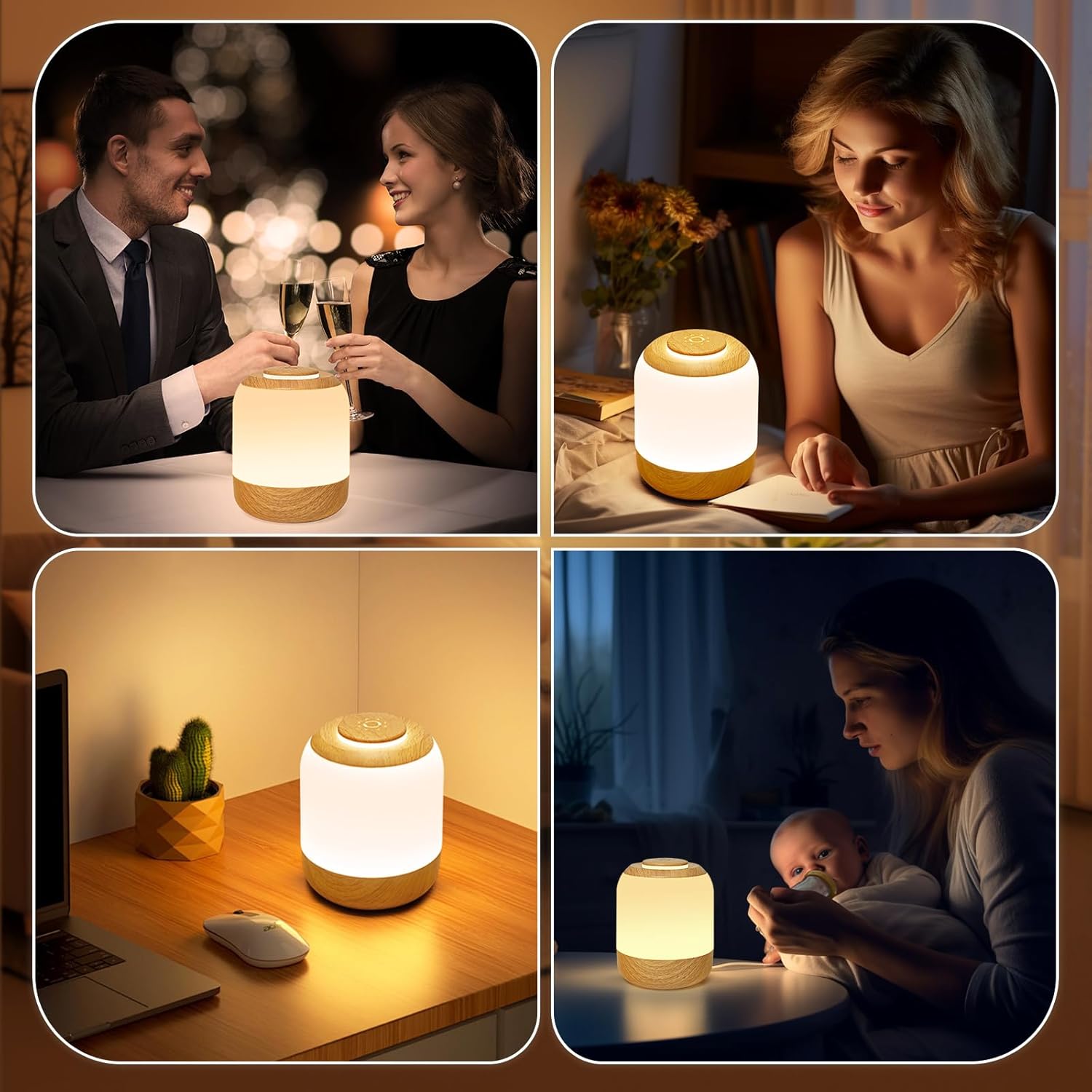 2-Pack Deogos Soft Night Light for Baby, Kids, and Adults - Touch Lamp with 3 Colors, Dimmable, USB Rechargeable - Cute Bedside Lamp for Bedrooms and Baby Nursery