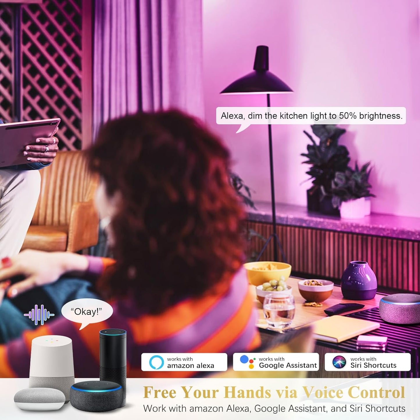 2 Pack DiCUNO Smart Wi-Fi Bluetooth LED Light Bulbs, Multi Colors Changing RGBCW Dimmable, Works with Alexa & Home Assistant, No Hub Needed, A19 E26 9W 800LM 2.4Ghz