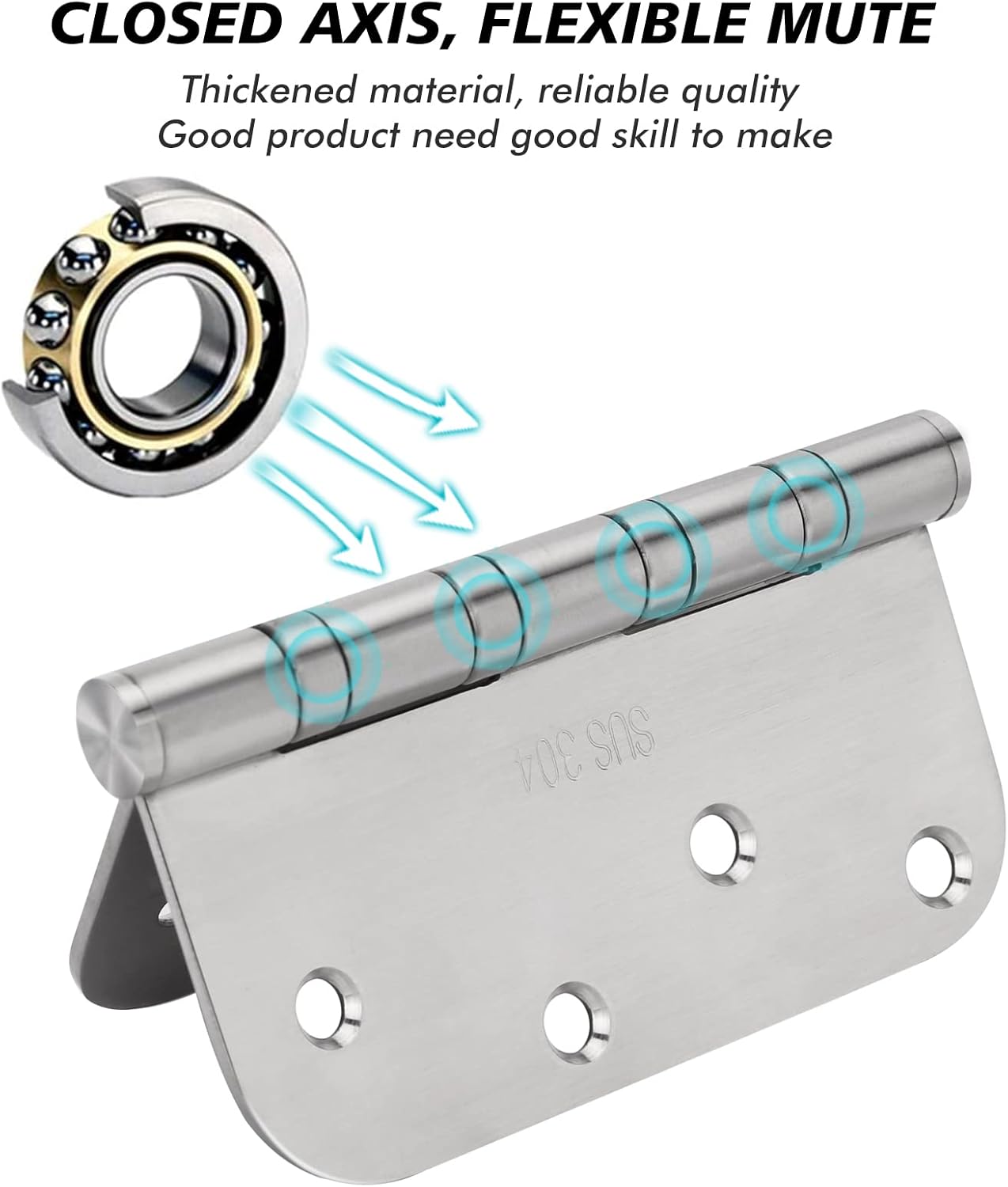 2 Pack Dirawell 304 Stainless Steel 4'' X 4'' Ball Bearing Door Hinges for Commercial and Residential Doors