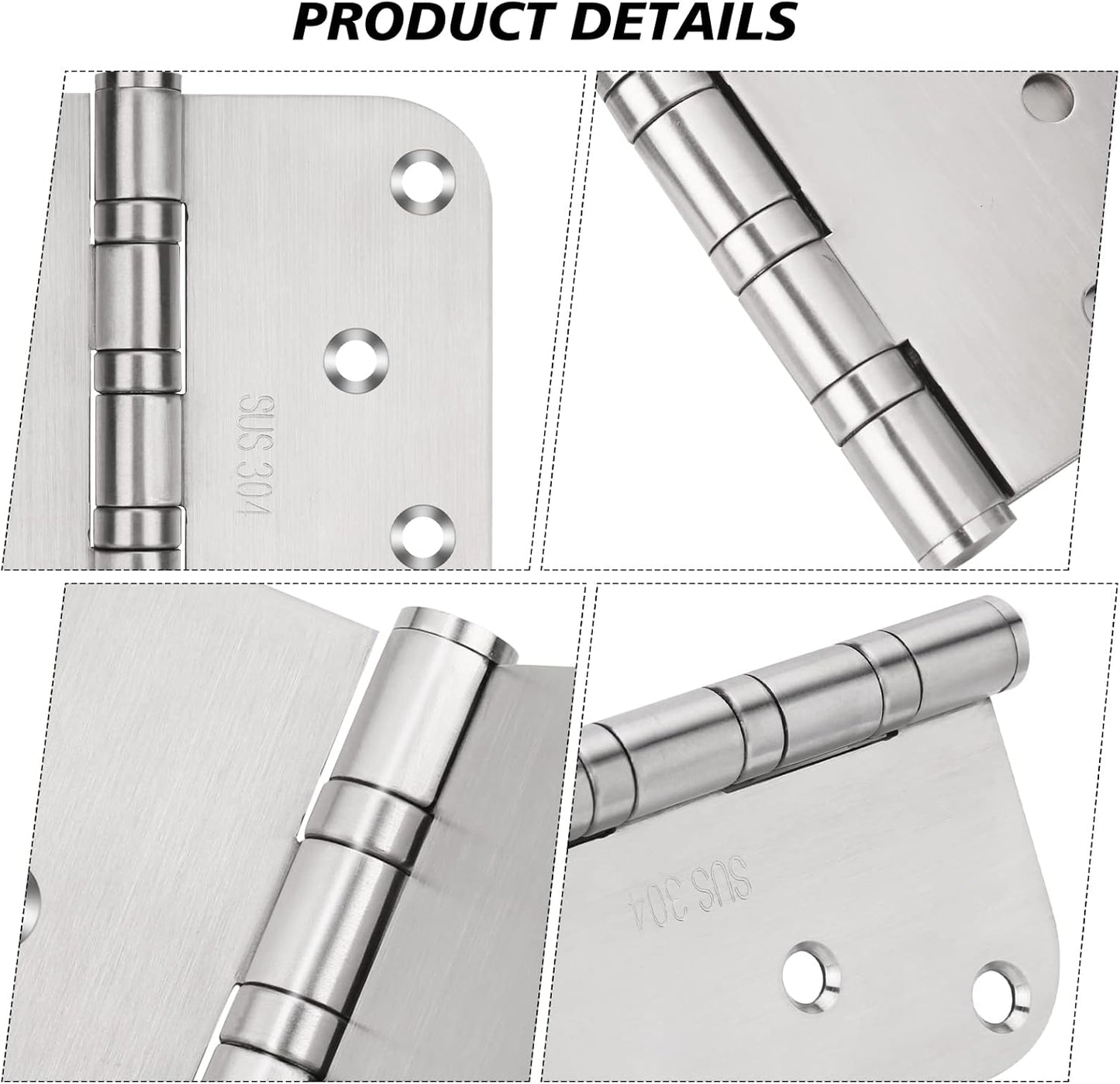 2 Pack Dirawell 304 Stainless Steel 4'' X 4'' Ball Bearing Door Hinges for Commercial and Residential Doors
