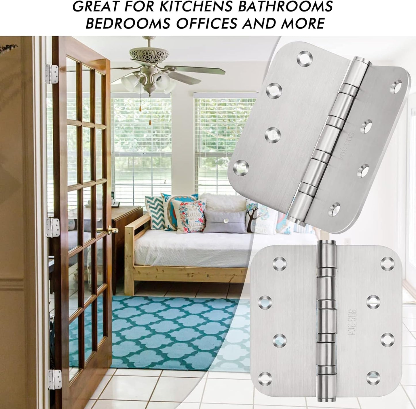 2 Pack Dirawell 304 Stainless Steel 4'' X 4'' Ball Bearing Door Hinges for Commercial and Residential Doors